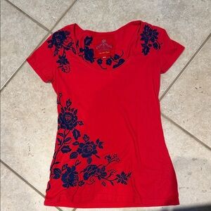 Joy, love, light red flora top